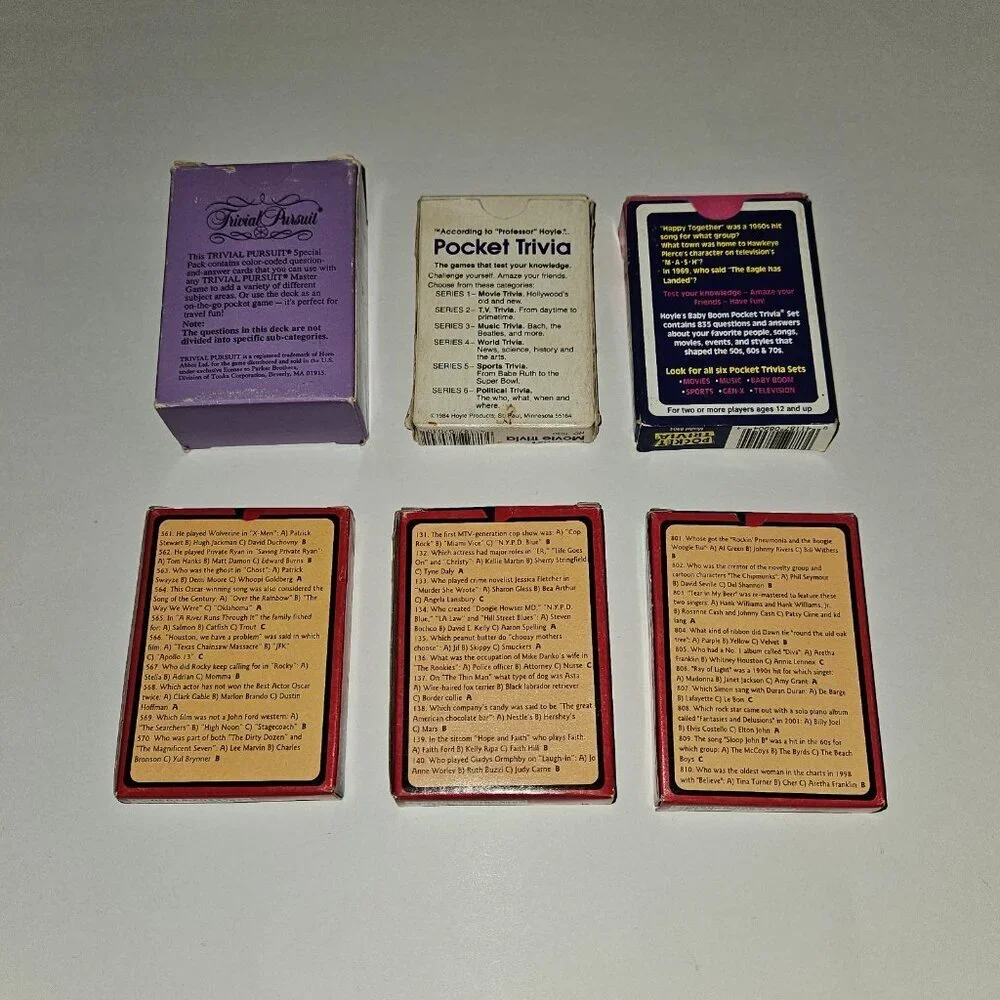 6 Trivia Cards Lot On Go Movies Music TV Baby Boom Trivial Pursuit Travel Games